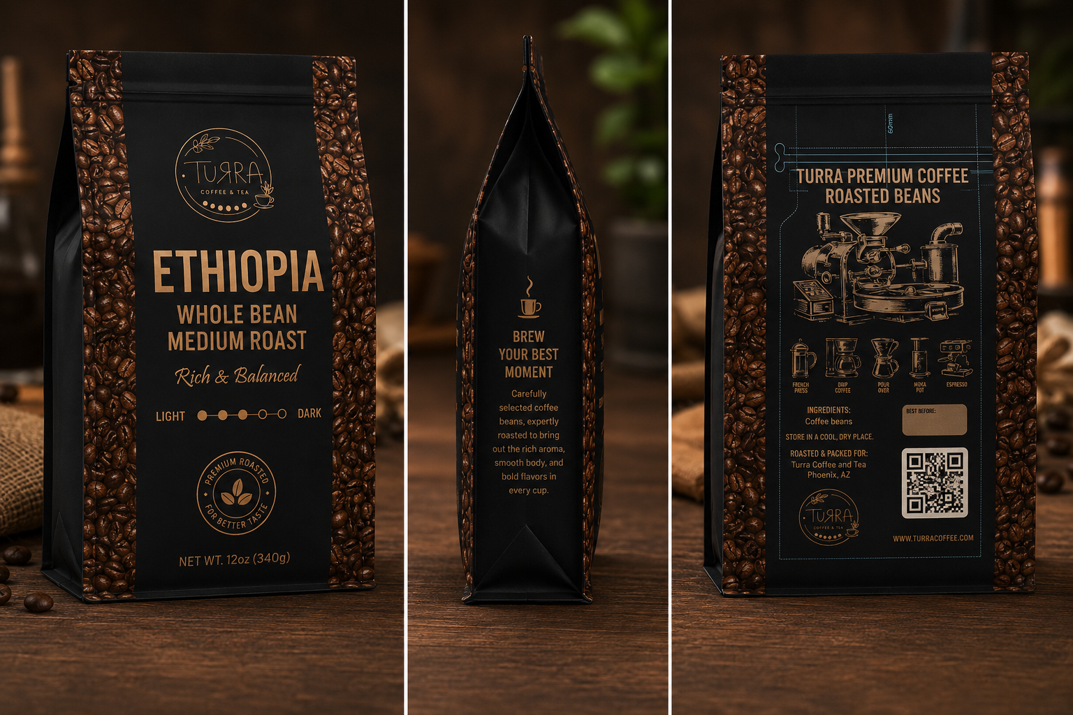TURRA COFFEE ETHIOPIA WHOLE BEAN MEDIUM ROAST 12OZ 340G