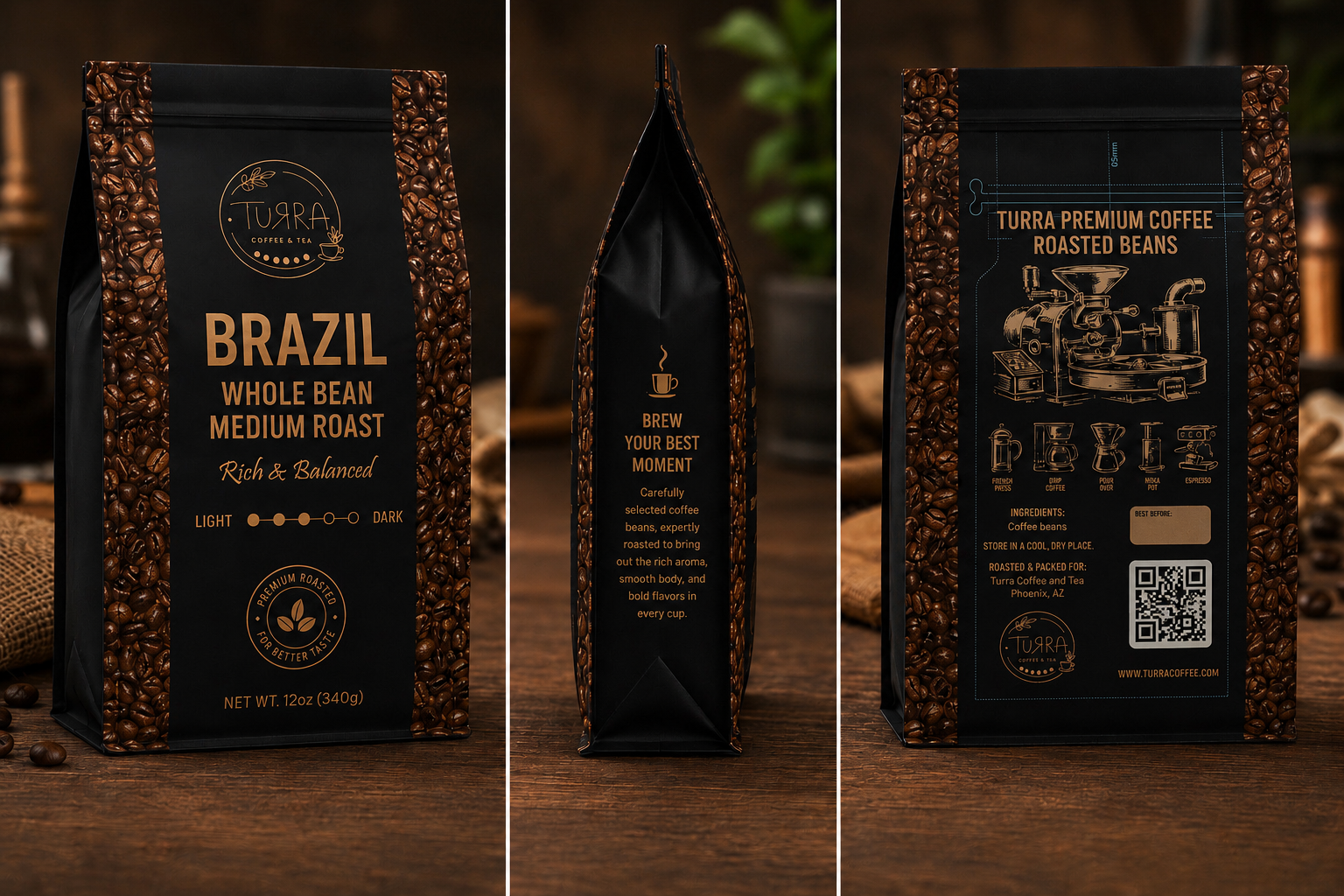 TURRA COFFEE BRAZIL WHOLE BEAN MEDIUM ROAST 12OZ 340G